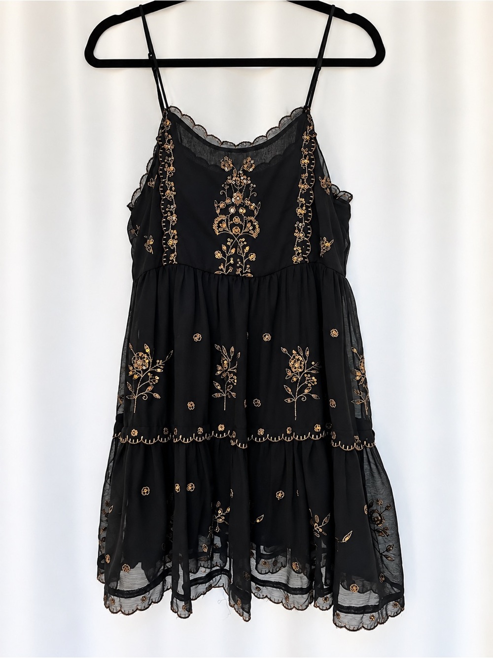 Women’s’ Black Dress with Gold Floral Embroidery